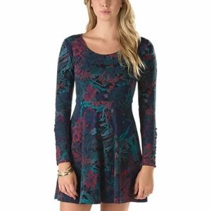 Vans Off The Wall Women's Navy Red Floral Dazie A-Line Long Sleeve Dress